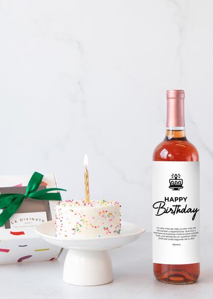 Birthday Cake Vainilla Individual con Vino Beringer Personalizado