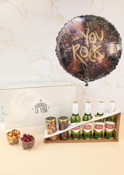 Cerveza, Botanas y Globo "You Rock"