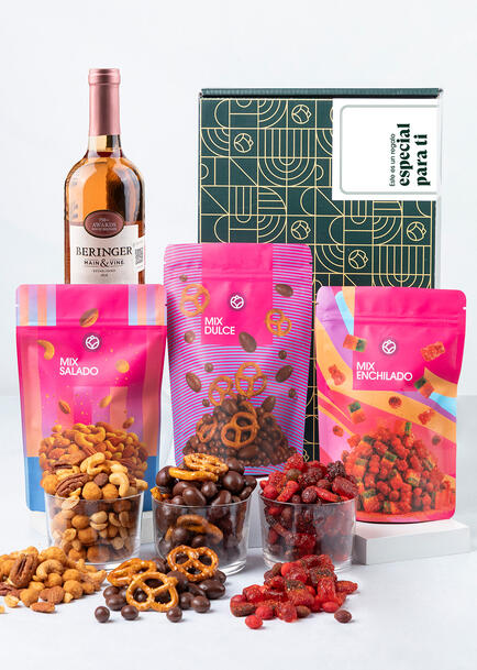 Regalo Especial  con Vino Rosado y Botanas