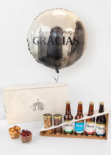 Cervezas y Botanas con Globo "Gracias"