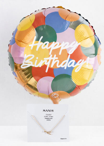 Collar Constelaci&oacute;n "Tauro" con Globo "Happy Birthday"