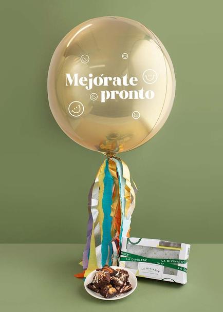 Globo Mejórate Pronto y Mini Brownies La Divinata