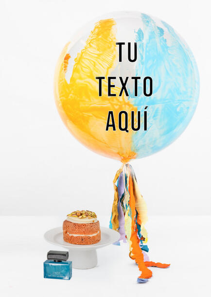 Kit Blue Party: Pastel Pistache, Globo "Sunrise Breeze" y Loci&oacute;n