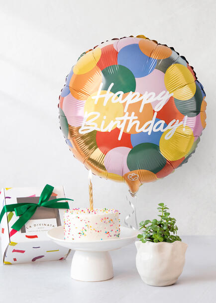 Mini &Aacute;rbol con Pastel Cumplea&ntilde;os Ind. La Divinata y Globo