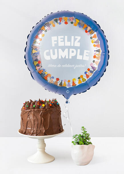 Mini planta con Globo y Birthday Cake Chocolate