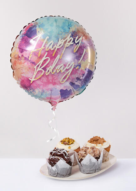 Muffins La Divinata con Globo Happy bday!