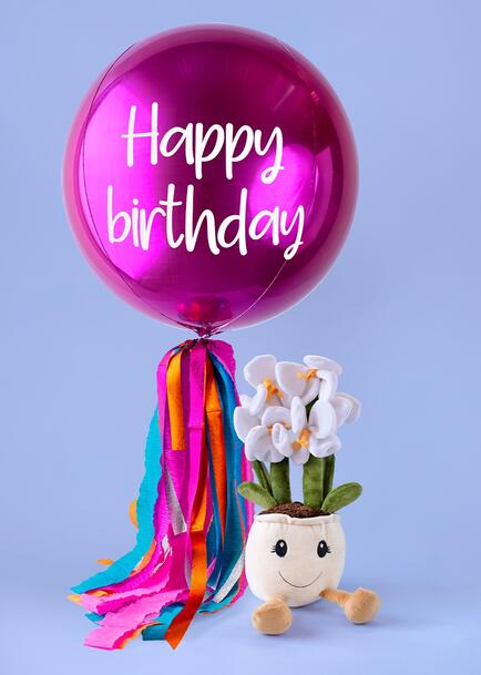 Globo Esfera Cumpleañera con Orquidea de Peluche