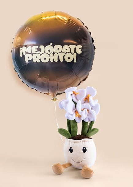 Orquidea de Peluche con Globo "Mejorate Pronto"