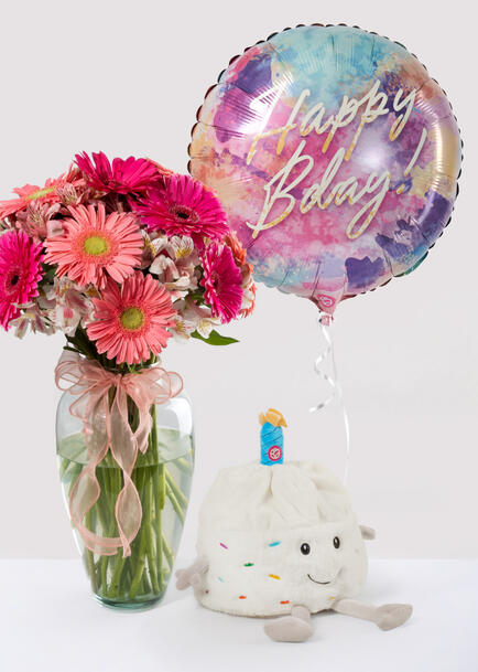 Pastel&iacute;n el Peluche con Gerberas, Alstroemerias y Globo