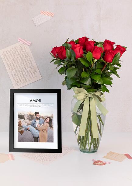 Personaliza Marco Amor con 12 Rosas Rojas