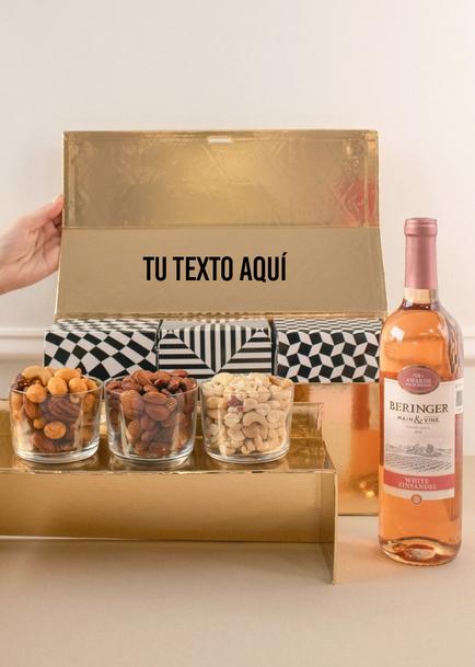 Personaliza Regalo con Vino Rosado y Botanas