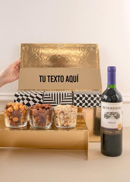 Personaliza Regalo con Vino Tinto y Botanas