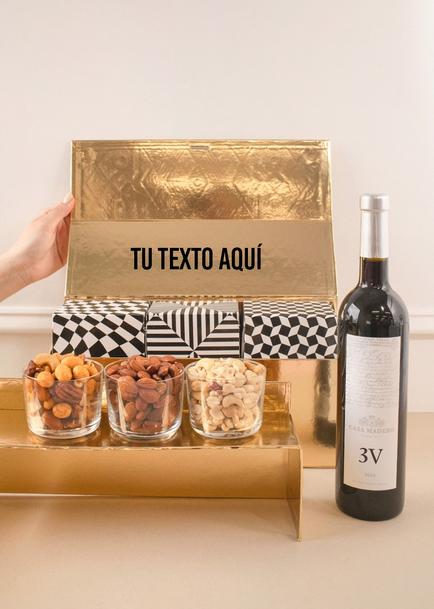 Personaliza Regalo con Vino Tinto y Botanas 
