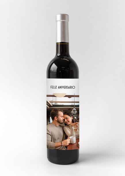 Personaliza Vino 3V "Feliz aniversario" con foto