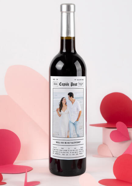 Personaliza Vino 3V con etiqueta "Will You Be My Valentine?"