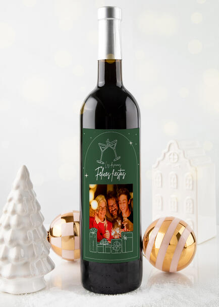 Personaliza Vino 3V con etiqueta "Felices Fiestas" 