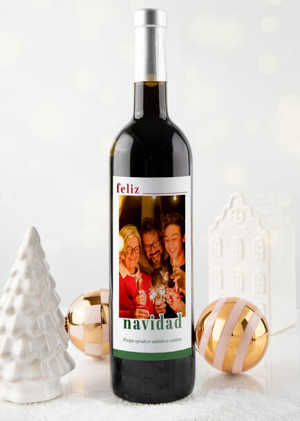 Personaliza Vino 3V con etiqueta "Feliz Navidad"