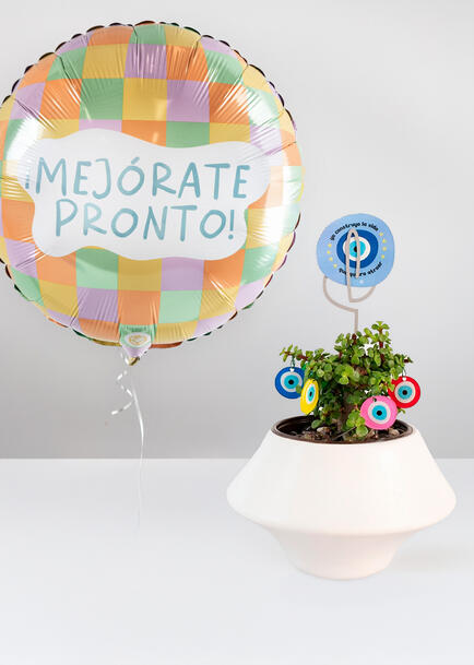 Planta de la Buena Vibra con Globo "Mej&oacute;rate Pronto"