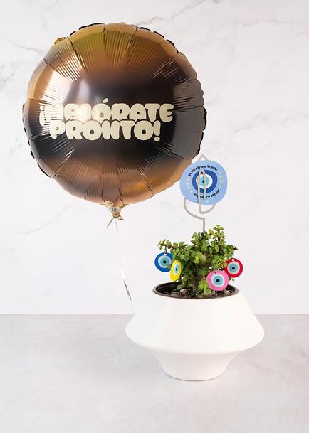 Planta de la Buena Vibra con Globo "Mejorate Pronto"