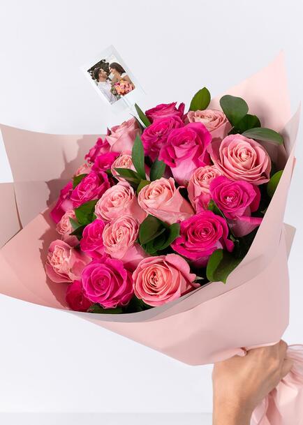 Ramo de 24 Rosas Rosas con mini foto