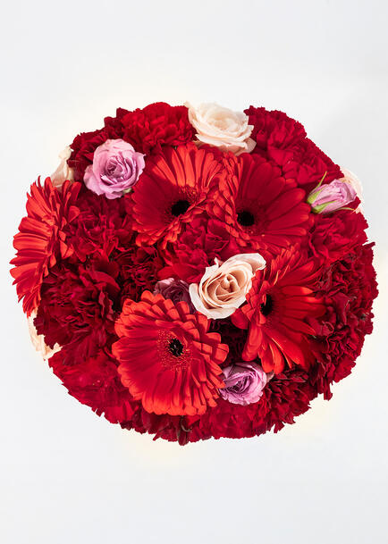 Beso Ramo con Gerberas Rojas y Claveles