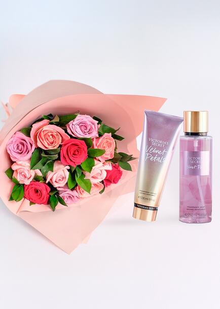 12 Rosas con Body  Velvet Petals