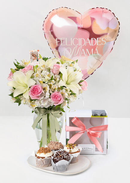 Arreglo Ternura con Foto Personalizada Muffins y Globo