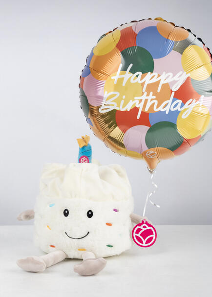 Ternura con "Pastel&iacute;n" el Peluche y Globo "Happy Birthday"