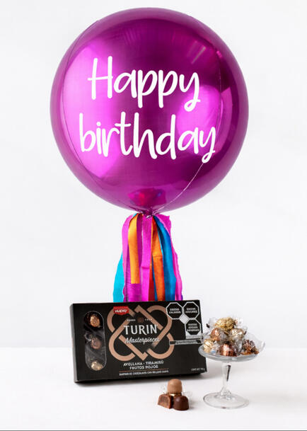 Turin Masterpieces con Globo Esfera Magenta  "Happy Birthday"