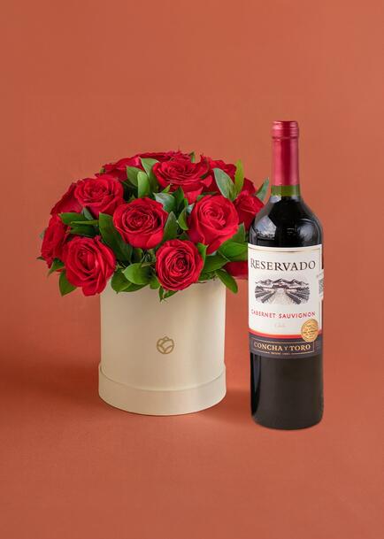 Vino Tinto Reservado & 24 Rosas Rojas