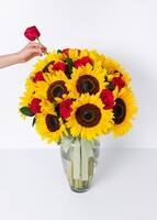 Imagen preview para 12 Rosas rojas con girasoles en jarron - 2