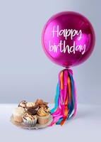 Imagen preview para Globo Esfera Magenta "Happy Birthday" y Bollos Magnolias - 1