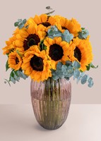 Imagen preview para 20 Girasoles en Jarrón rosa translúcido - 1