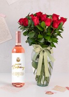 Imagen preview para Personaliza Vino Beringer "Happy birthday" con 12 rosas rojas - 1