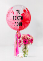 Imagen preview para Globo Burbuja “Pink Flame” con Arreglo de 12 Gerberas Rosa y Alstroemerias  y Aretes Brentino La Perla - 1