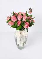 Imagen preview para Arreglo de 12 Rosas Rosas con Mini Foto - 1