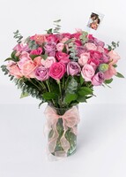 Imagen preview para Arreglo de 50 Rosas Rosa con Mini Foto - 1