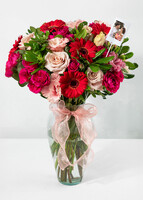 Imagen preview para Arreglo de Gerberas Rojas y Lisianthus con Mini Foto - 1