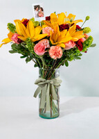 Imagen preview para Arreglo de Lilys Amarillas y Rosas con Mini Foto - 1