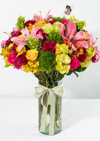 Arreglo de Rosas Naranja y Lilys Rosas con Mini Foto