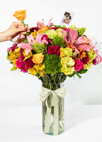 Imagen preview para Arreglo de Rosas Naranja y Lilys Rosas con Mini Foto - 5