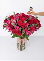 Imagen preview para Arreglo de Rosas Rojas y Fucsia con mini foto - 1