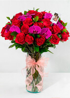 Imagen preview para Arreglo de Rosas Rojas y Orquídeas con Mini Foto - 1