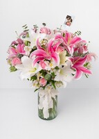 Arreglo de Rosas y Stargazer con Mini Foto