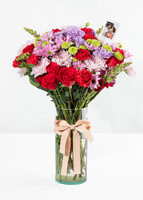 Imagen preview para Arreglo de Roxanas y Lisianthus Lila con Mini Foto - 1