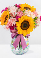 Imagen preview para Girasoles y Mini Rosa Rosa en Jarrón Tornasol - 1