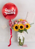 Imagen preview para Girasoles y Rosas con Globo "Cuanto Te Quiero" - 1