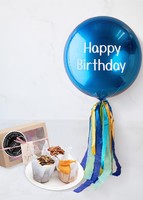 Imagen preview para Globo Azul "Happy Birthday" con Muffins Florence - 1
