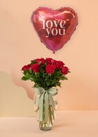 Imagen preview para Globo "Love You" y 12 Rosas en Jarrón - 1