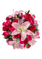 Imagen preview para Jarrón de Rosas Rojas y Stargazers con Mini Foto - 4